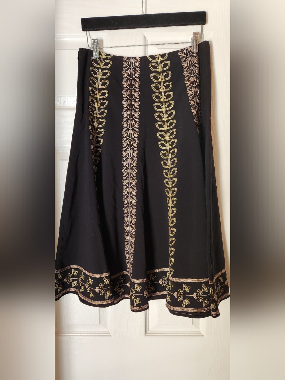 Sunny Leigh Black Midi Skirt with Gold Embroidery